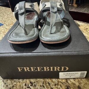Freebird by Steven Blue Multi Leather Thong Sandals